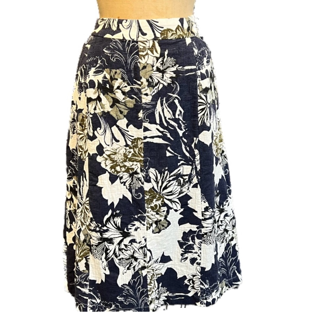 Nautical abstract floral textured midi skirt cotton blend Christopher Banks